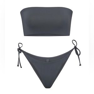 SKIMS SWIM SET - Bandeau Top with removable strap & Dipped Tie Bottoms- Gunmetal